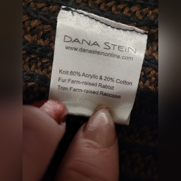 Vintage Dana Stein Collared Blue Brown Rabbit Racoon Fur Vest Coat Size XL - Picture 14 of 15